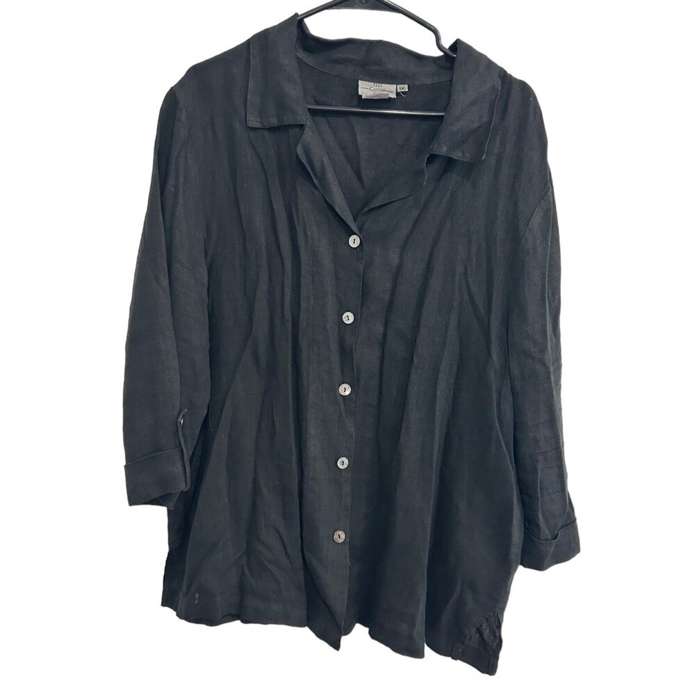 Black Linen Button-Up Womens Shirt By Hot Cotton Marc Ware Sz 1X